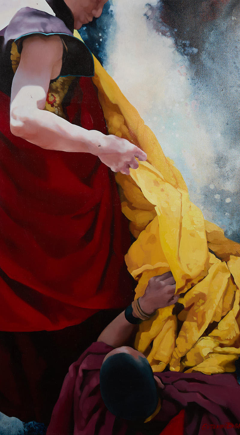 Monk with a yellow shawl